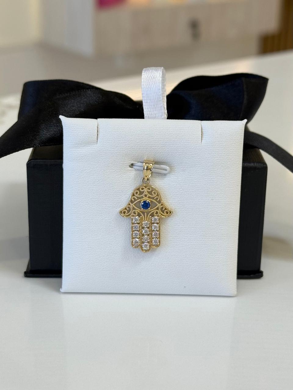DIJE MANO DE FATIMA CON ZIRCONIA 14K 2.3GR